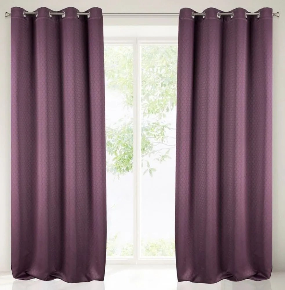 Draperie lungă mov cu ornament 135 x 250 cm