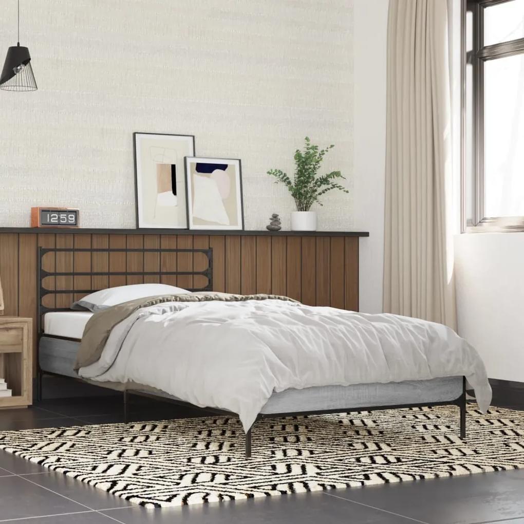 845625 vidaXL Cadru de pat, gri sonoma, 75x190 cm, lemn prelucrat și metal