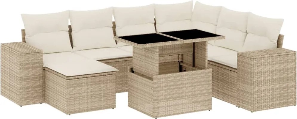 vidaXL Set canapele de grădină, 8 piese, cu perne, bej, poliratan