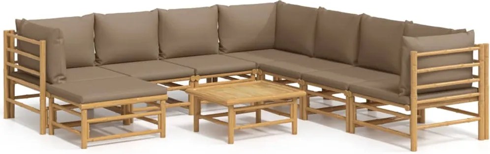 vidaXL Set mobilier de grădină cu perne gri taupe, 9 piese, bambus
