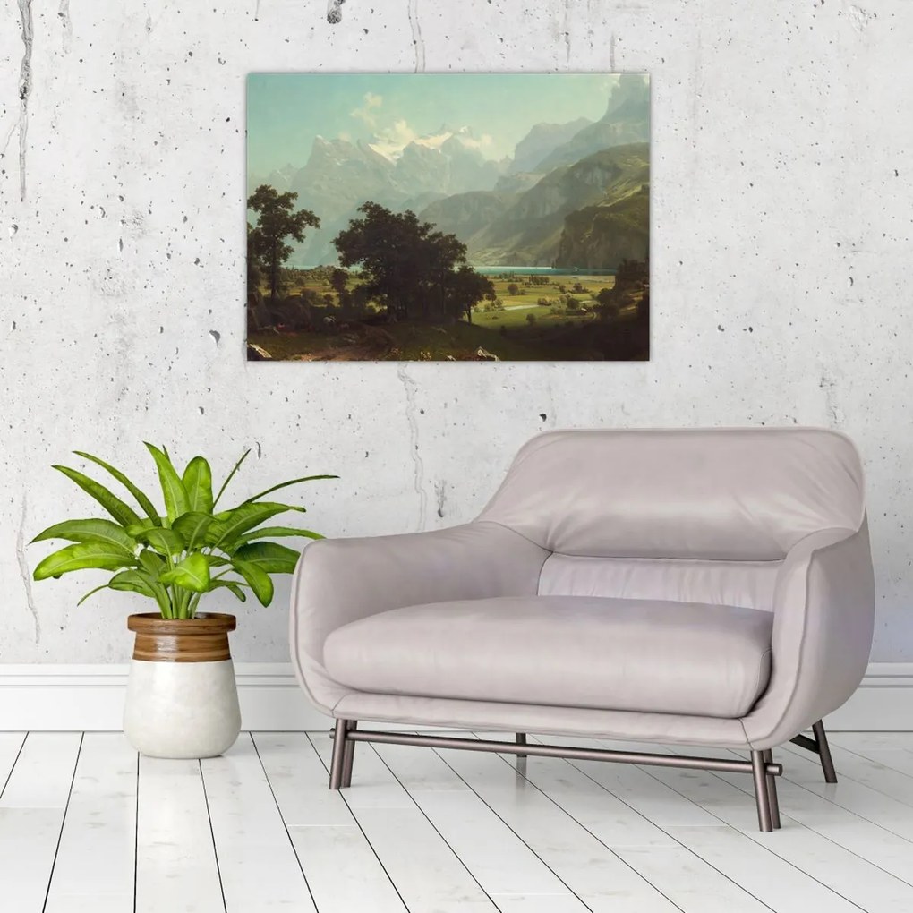 Tablou pe sticlă - Albert Bierstadt, Lake Lucerne, reproducere (70x50 cm)