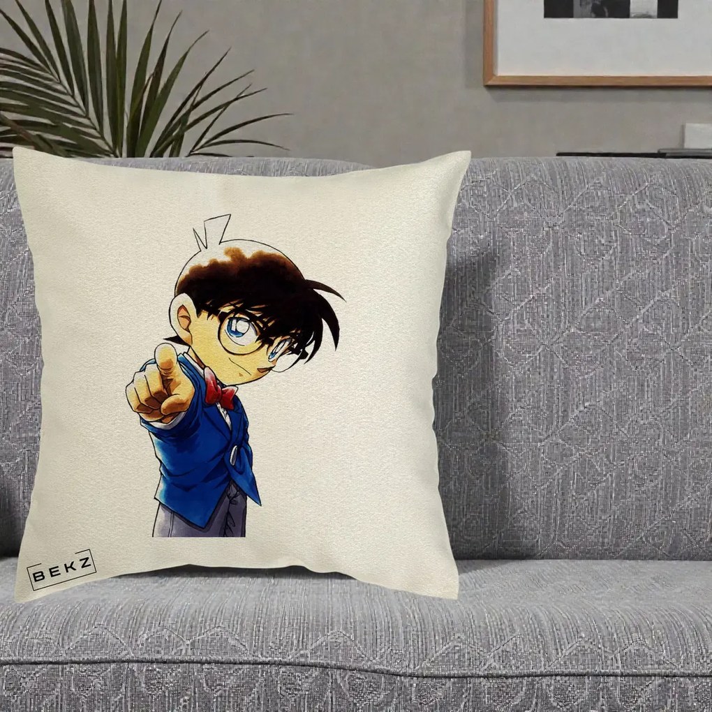 Perna Personalizata Detective Conan Conan Arata, 40x40 cm, Ecru, Husa Detasabila, Perna Inclusa, BEKZ®