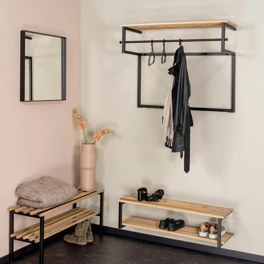 Cuier de perete negru/în culoare naturală cu raft din metal 100 cm Rizzoli – Spinder Design