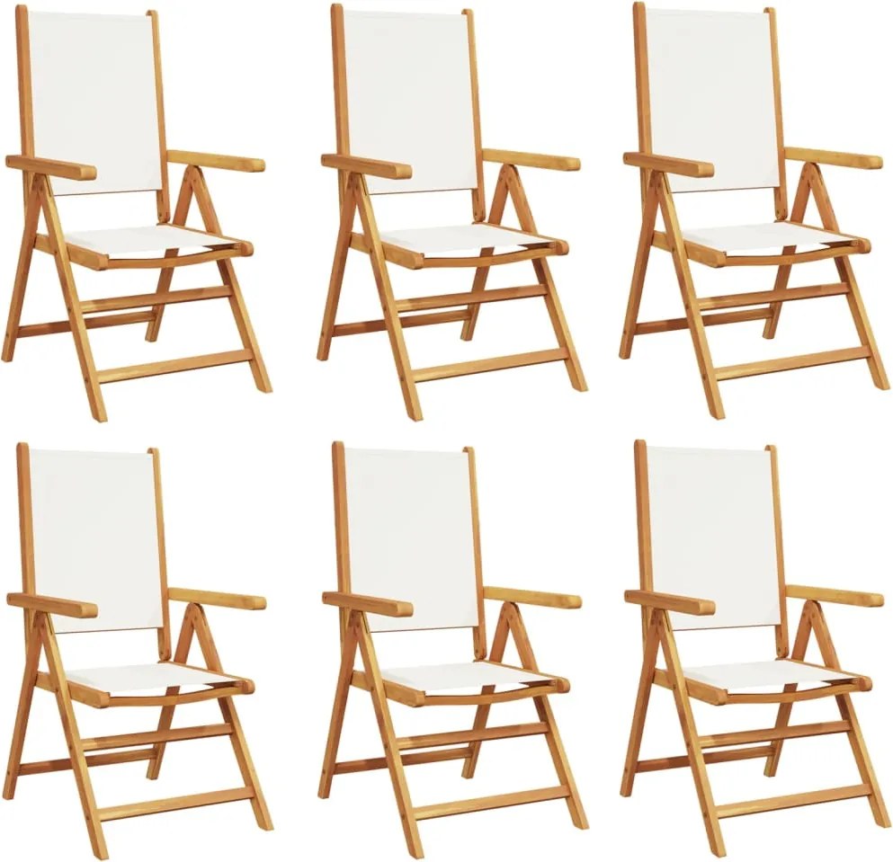 vidaXL Scaune de grădină rabatabile 6 buc., textil alb crem/lemn masiv