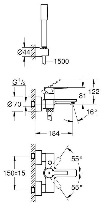 Grohe Lineare Baterie cada dus monocomanda cu set dus, crom