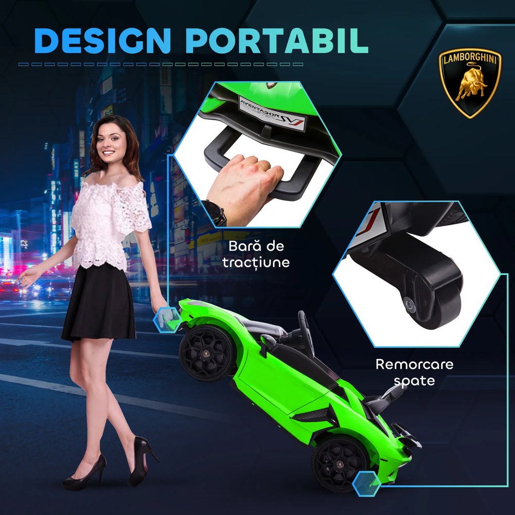 HOMCOM Mașinuță Electrică pentru Copii de 3-5 Ani cu Uși Fluture și Telecomandă, 107,5x63x42 cm, Verde | Aosom Romania
