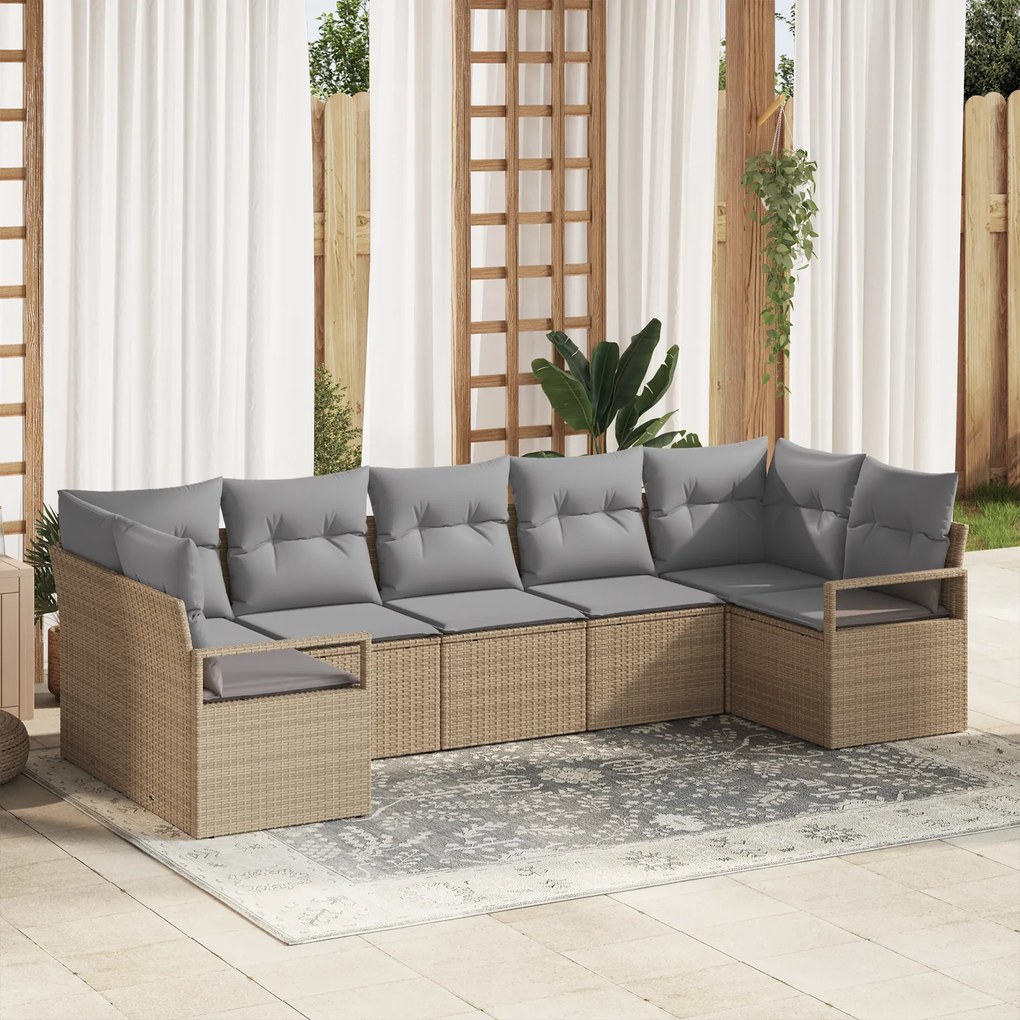 Set canape cu 7 piese vidaXL cu perne Bej Ratan Poli