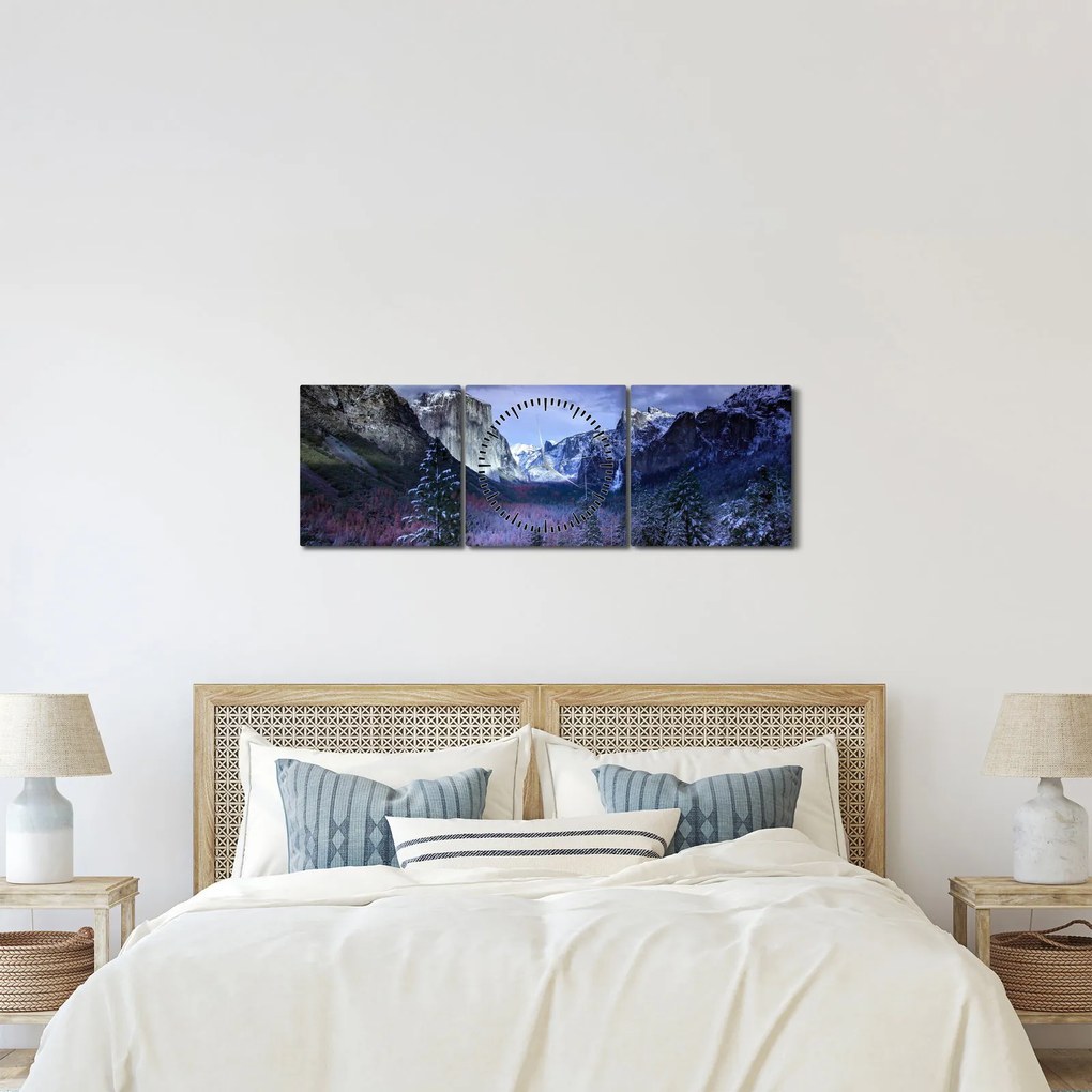 Tablou cu peisaj montan iarna (cu ceas) (90x30 cm)