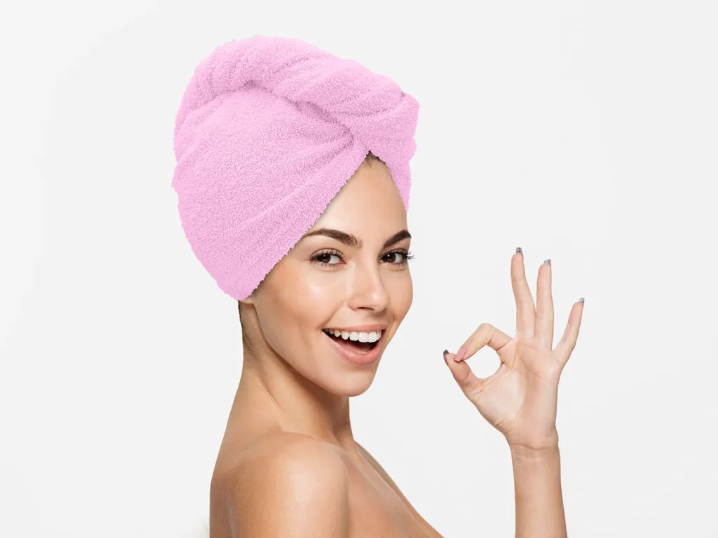 Prosop turban roz cu uscare rapida, 100% bumbac