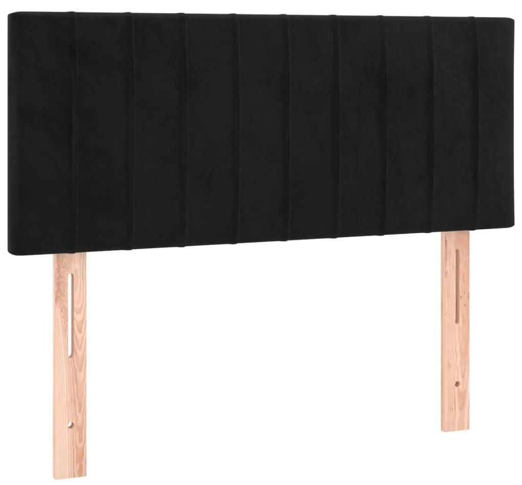 Pat cu arcuri, saltea si LED, negru, 100x200 cm, catifea Negru, 100 x 200 cm, Benzi verticale