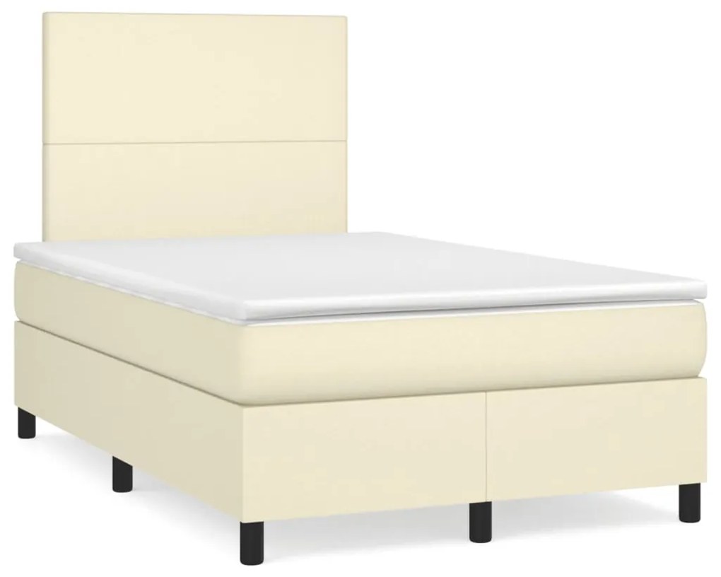 3142715 vidaXL Pat box spring cu saltea, crem, 120x200 cm, piele ecologică