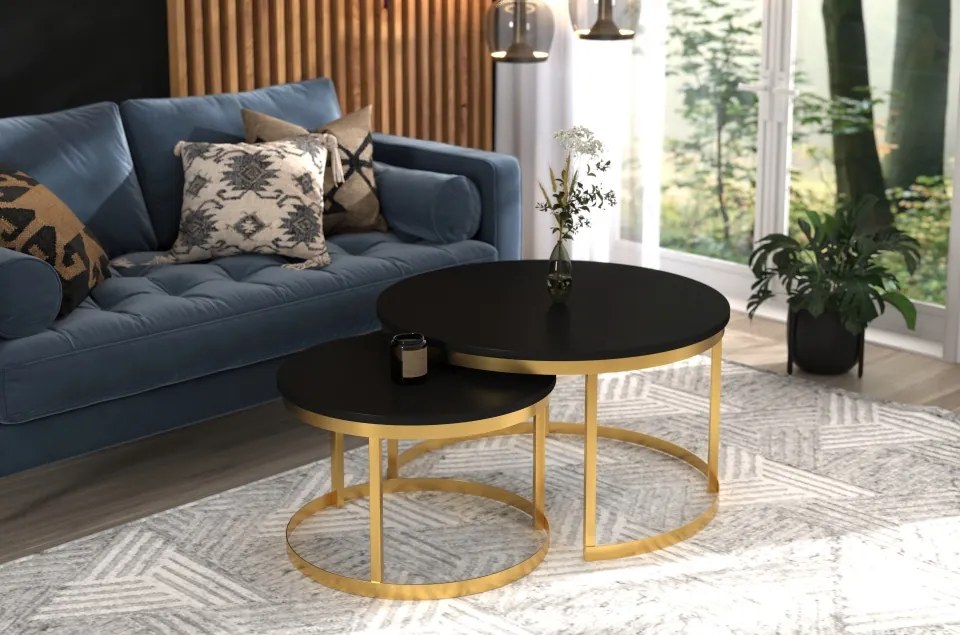 Măsuță de cafea 2in1 OKIN – 75x75x43 cm – Auriu / Negru