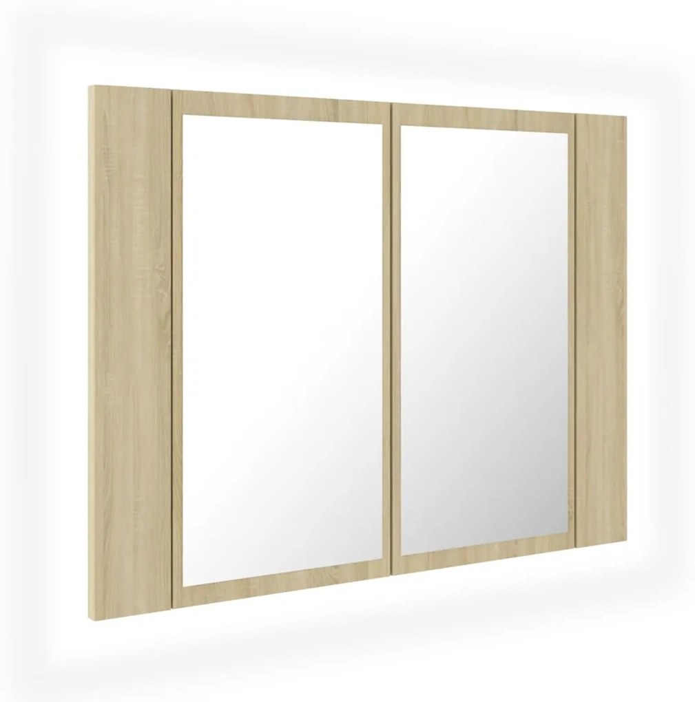 804959 vidaXL Dulap de baie cu oglindă și LED, stejar sonoma, 60x12x45 acril