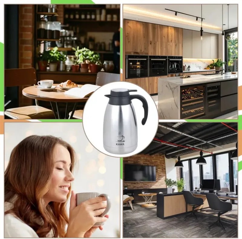 Termos de cafea pentru conferințe Kinghoff KH 2094, 2 l, pereți dubli, corp din oțel inoxidabil, inox/negru