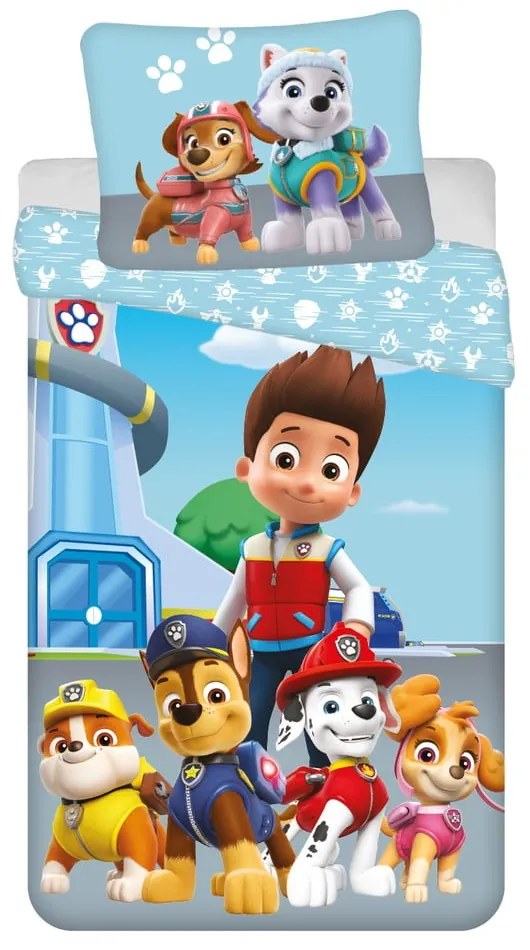 Lenjerie de pat pentru copii albastră din bumbac pentru pat de o persoană 140x200 cm Paw Patrol – Jerry Fabrics