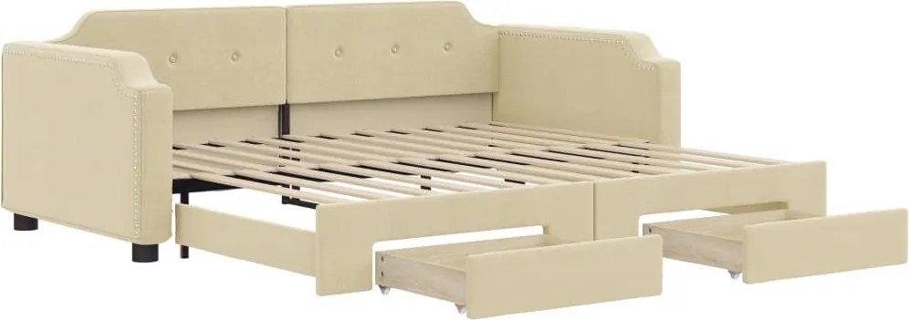 vidaXL Pat de zi cu extensie și sertare, crem, 90x200 cm, textil