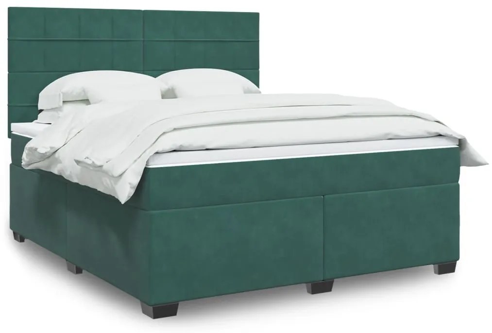 vidaXL Pat box spring cu saltea, verde închis, 180x200 cm, catifea