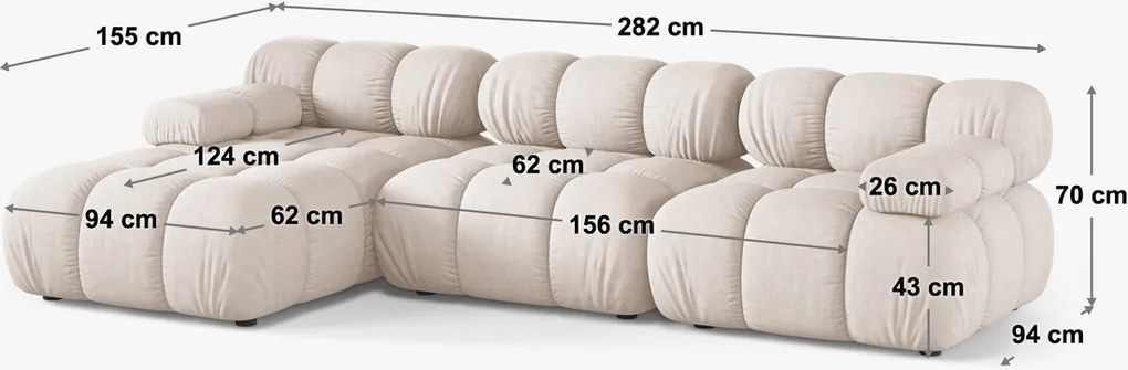Coltar modular dreapta 4 locuri, Bellis, Micadoni Home, BL, 282x155x70 cm, catifea, bej deschis