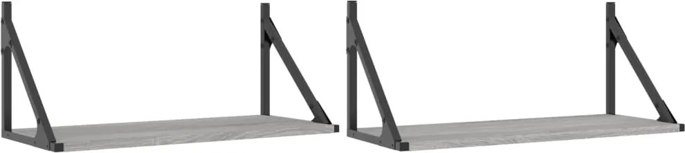 vidaXL Rafturi de perete, 2 buc., gri sonoma, 60x25x25,5 cm, lemn