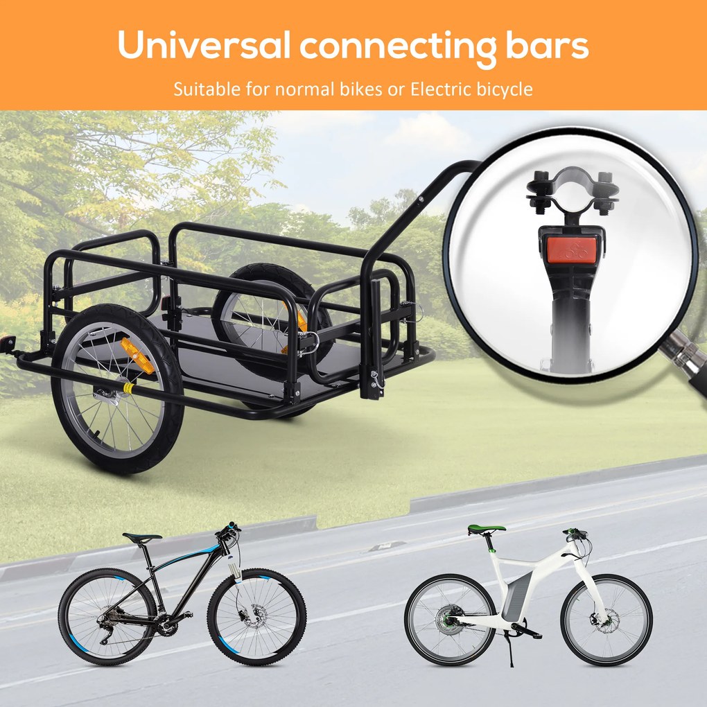 HOMCOM Carucior Remorca pentru Bicicleta Negru 156x72x82cm | Aosom Romania