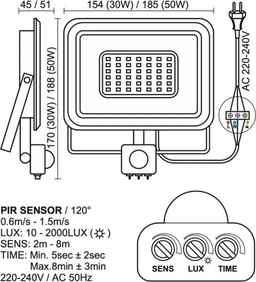 Proiector LED de exterior LED/50W/230V 4000K IP65 negru