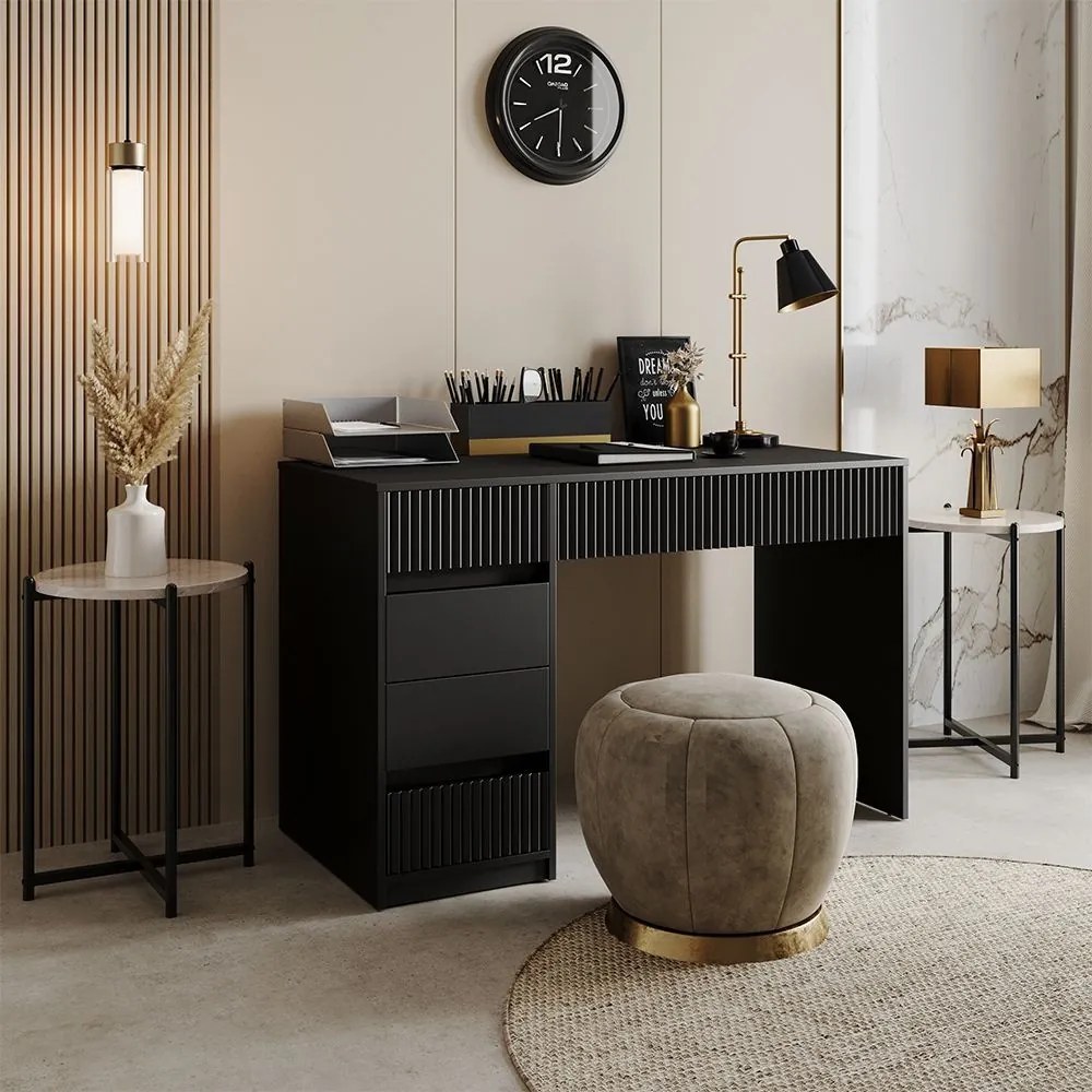 BIN204 - Masa de birou, 120 cm, home office cu 5 sertare - Negru