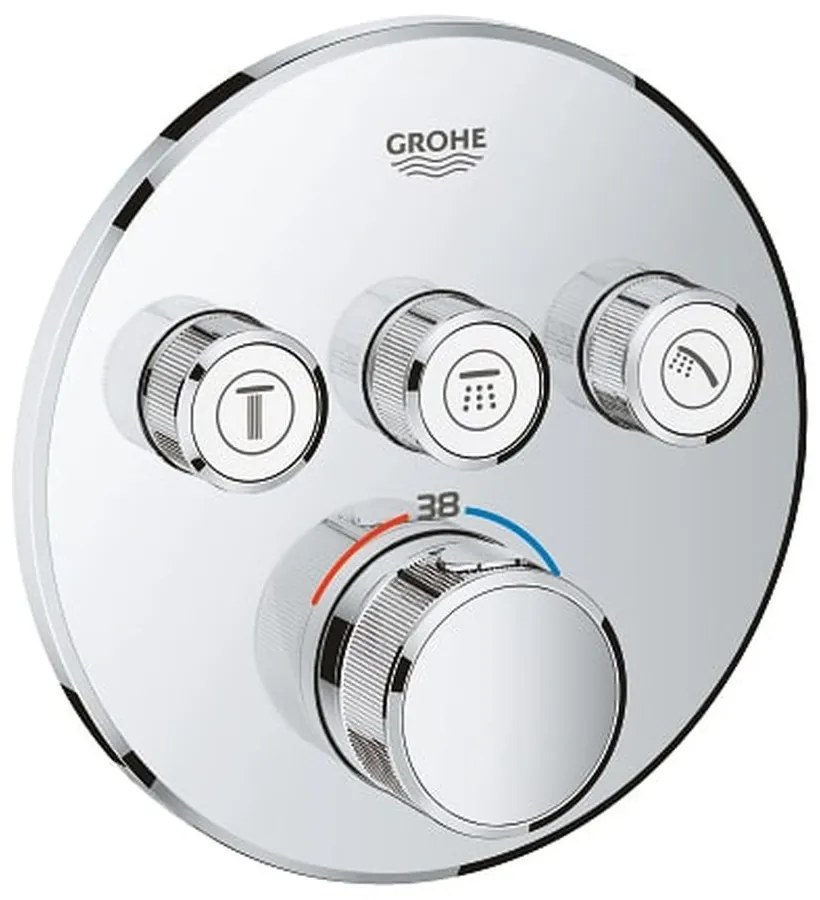 Baterie dus incastrata termostatata crom, rotunda, cu 3 iesiri, Grohe SmartControl