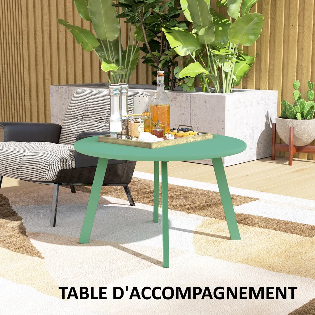 Outsunny Masa de cafea mică rotundă, masă auxiliară cu protecții anti-alunecare, cadru din metal, pentru grădină, Ø 70 x 42 cm, verde | Aosom Romania