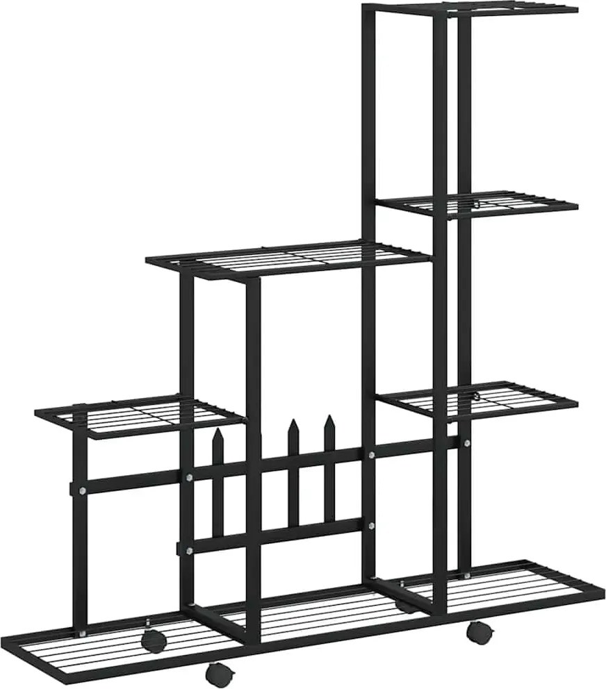 vidaXL Suport pentru flori cu roți, 94,5x25x92,5 cm, negru, metal