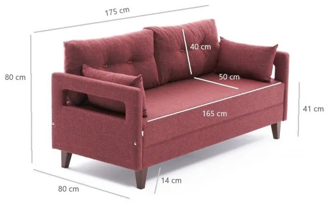 Canapea fixa Comfort, Balcab Home, 2 locuri, 175x80x80 cm, lemn, arosu