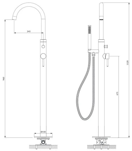 OMNIRES Y1233CR - Set cadă independentă cu baterie Y crom lucios