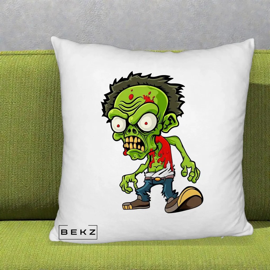 Perna Decorativa Zombie Halloween, 40x40 cm, Alb Pufos, Husa Detasabila, Perna Inclusa, BEKZ®