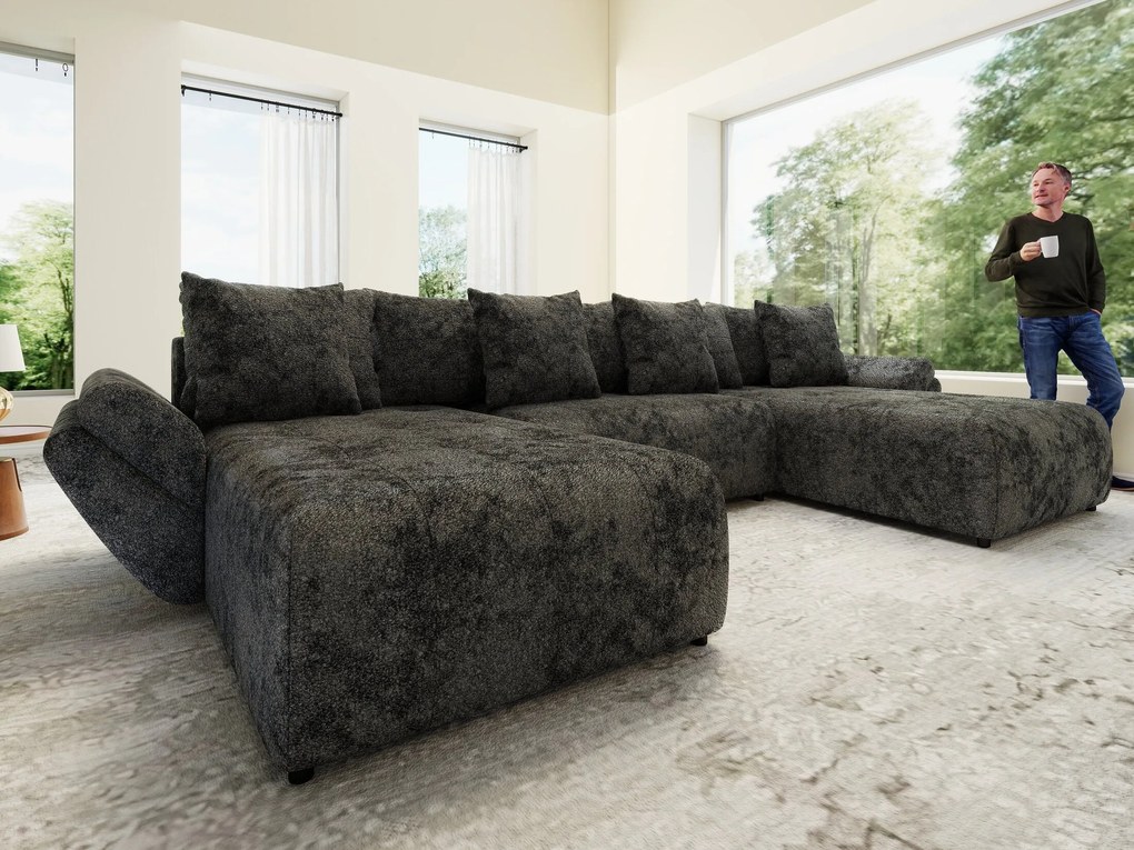 Colțar extensibil dumonde cu ladă de depozitare si sezut confortabil din spuma high-density, Berlin U Euphoria Dark Grey 380x180 cm