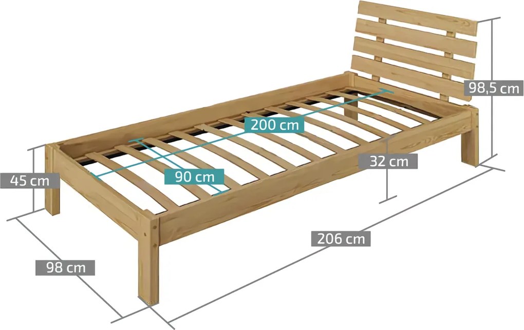 Pat de o persoana inaltat PARIS 90x200 cm, alb Saltele: Cu saltele Coco Maxi 20 cm, Somiera pat: Fara somiera