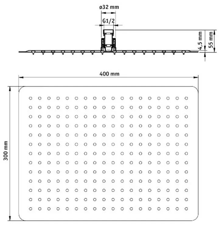 Palarie dus dreptunghiulara Deante Floks, 400x300 mm, crom Dreptunghiulara, 400x300 mm