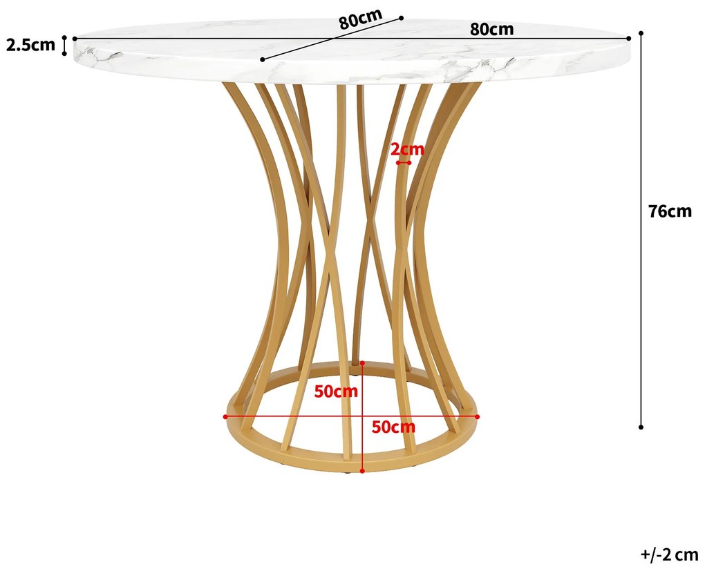 Masă rotundă pentru 4 persoane, Alb+Auriu | Aosom Romania