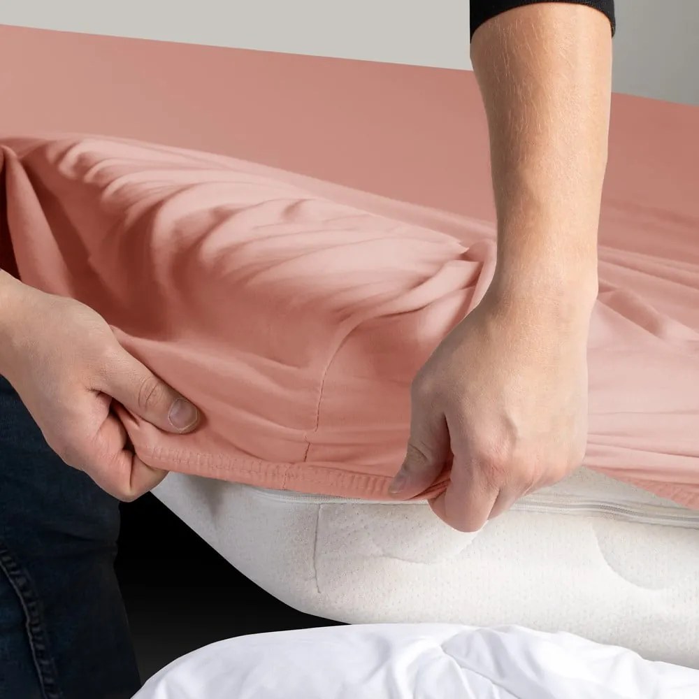 Cearceaf piersică din jerseu cu elastic 240x220 cm Amber – Restilo