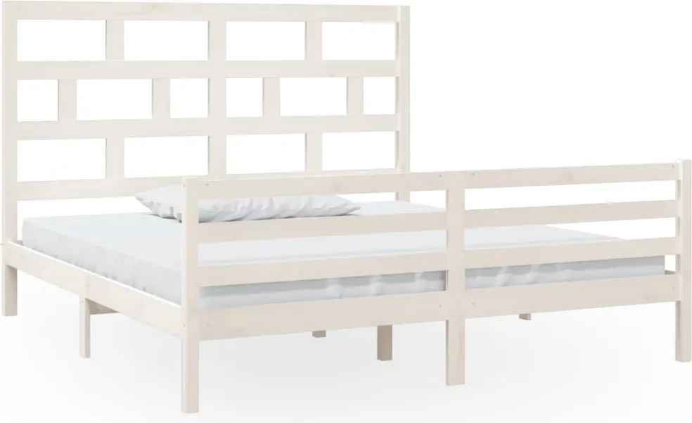 vidaXL Cadru de pat Super King, alb, 180x200 cm, lemn masiv