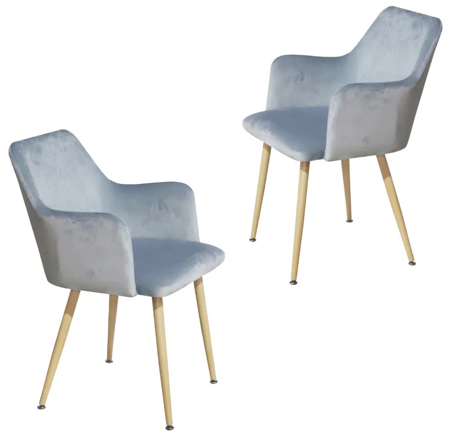 Set 2 scaune dining de tip fotoliu Sella, catifea, gri deschis