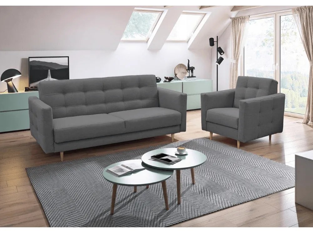 Fotoliu complet tapiţat, material textil gri închis, AMEDIA