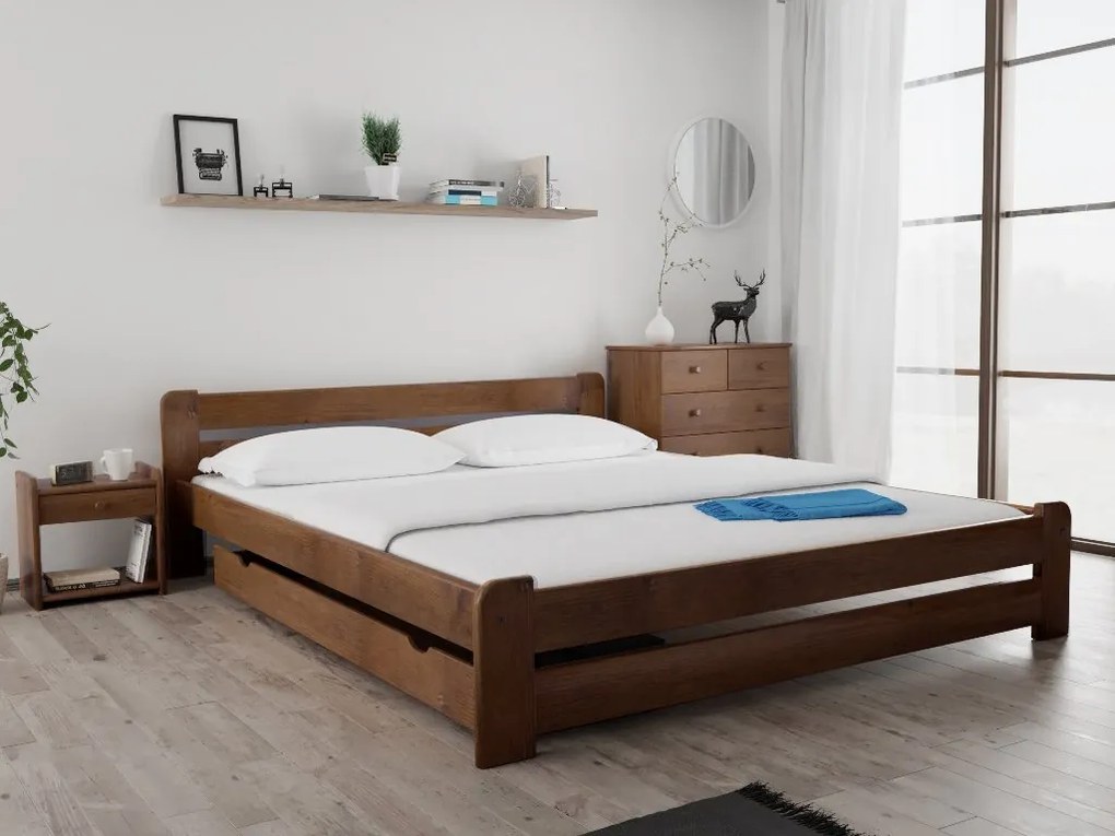 Pat Laura 120 x 200 cm, stejar Saltele: Cu saltele Somnia 18 cm, Somiera pat: Cu lamele drepte