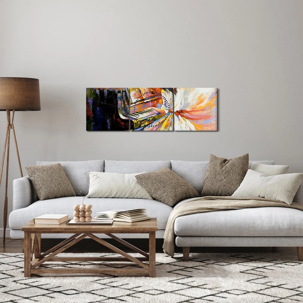 Tablou - Femeia cântând la pian (cu ceas) (90x30 cm)