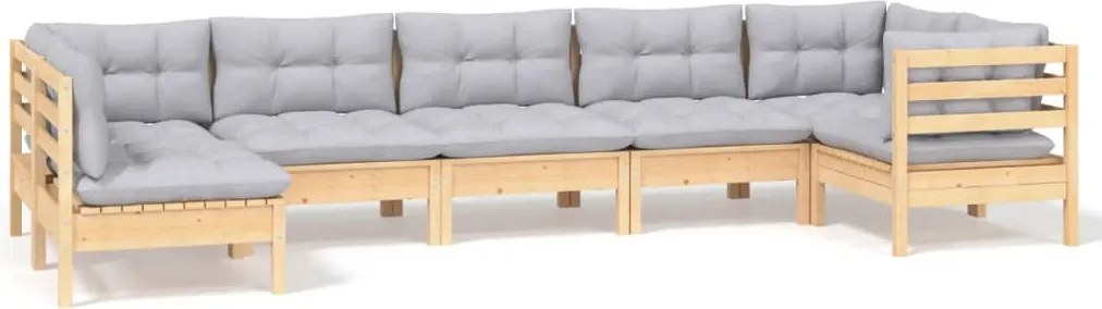 vidaXL Set mobilier grădină cu perne gri, 7 piese, lemn masiv de pin