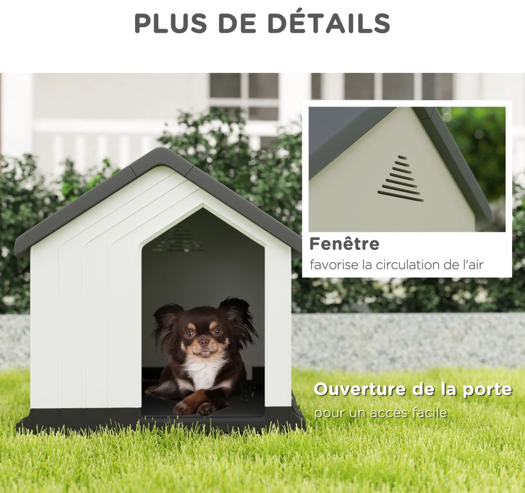 PawHut Niche pentru câine pentru exterior, adăpost impermeabil cu fereastră, din plastic, 62lungime x 61Lățime x 60Înălțime cm, gri | Aosom Romania