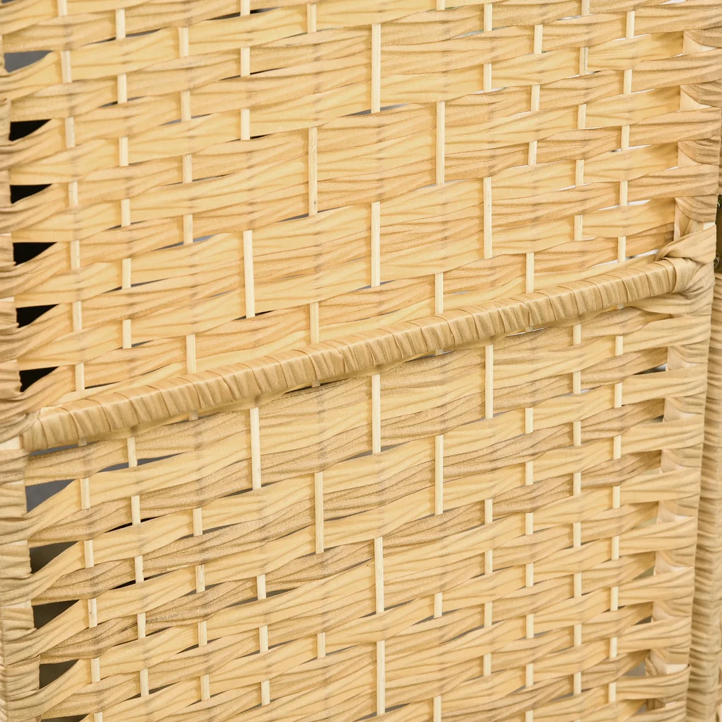 HOMCOM Paravan Interior Pliabil cu 3 Panouri Împletit din PP și Lemn de Pin, 135x1,7x180 cm, Lemn Natural | Aosom Romania