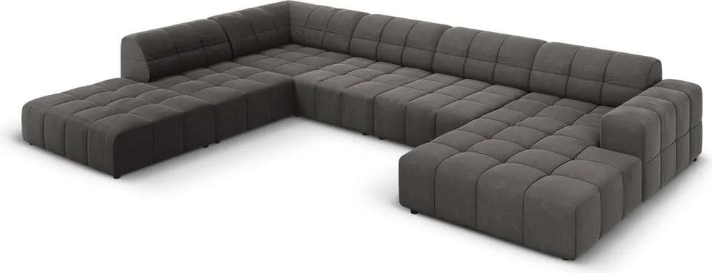 Coltar panoramic stanga 7 locuri, Jennifer-51, Micadoni Home, 364x262x70 cm, catifea, gri