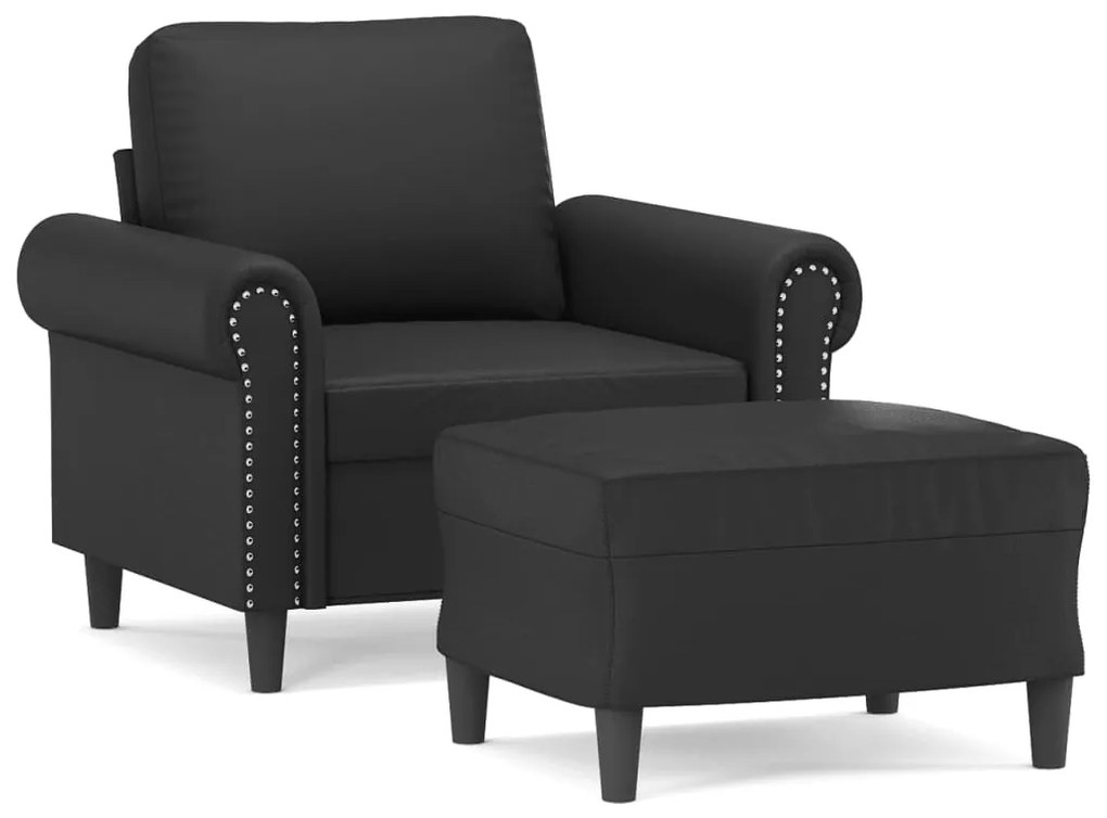 3153611 vidaXL Fotoliu canapea cu taburet, negru, 60 cm, piele ecologică