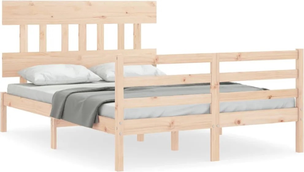 vidaXL Cadru de pat cu tăblie, dublu, lemn masiv