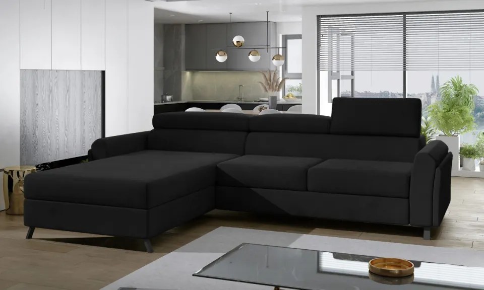 Coltar extensibil cu spatiu pentru depozitare, 300x98x190 cm, Mariall L01, Eltap (Culoare: Negru / Matt Velvet 99)