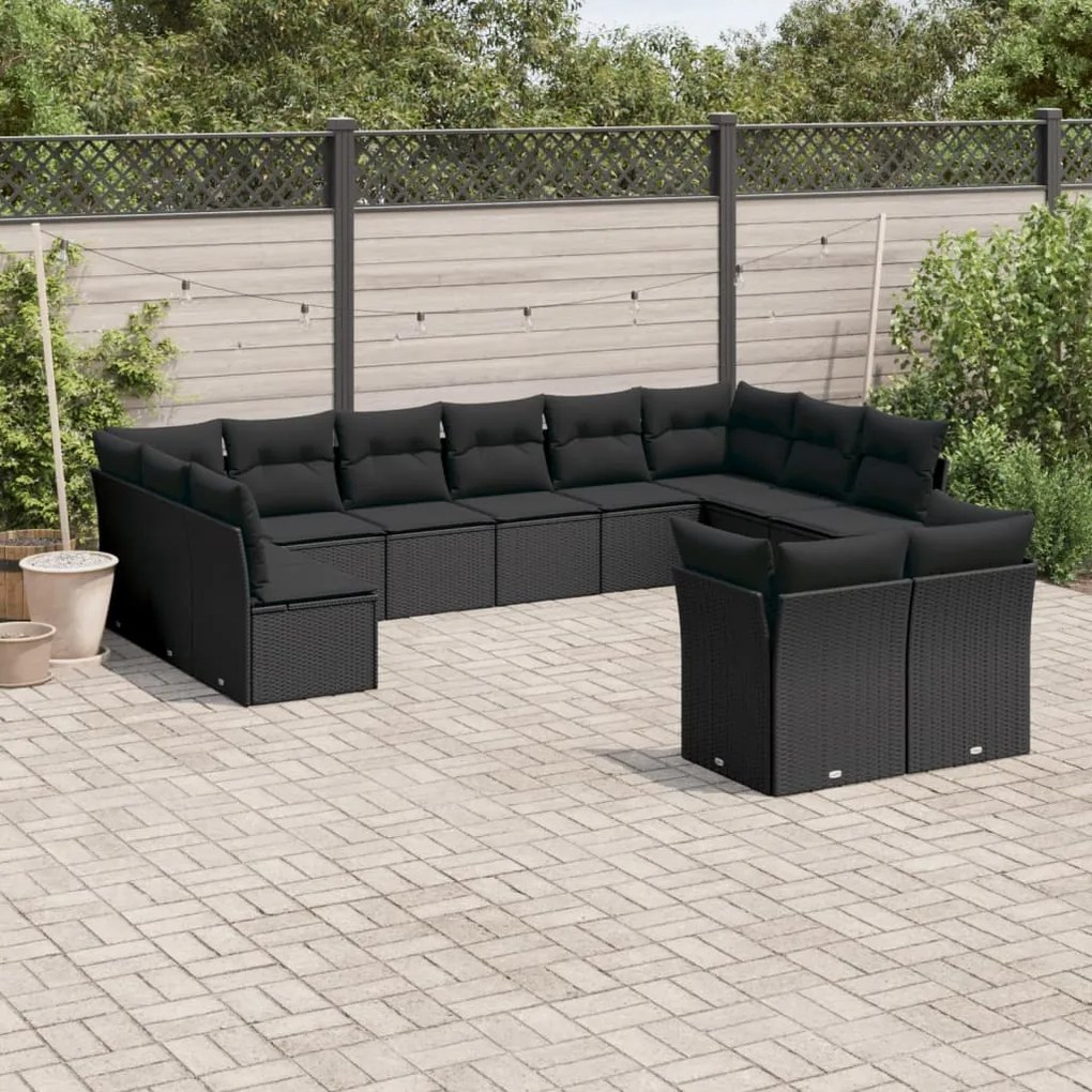 vidaXL Set canapele de grădină, 12 piese, cu perne, negru, poliratan